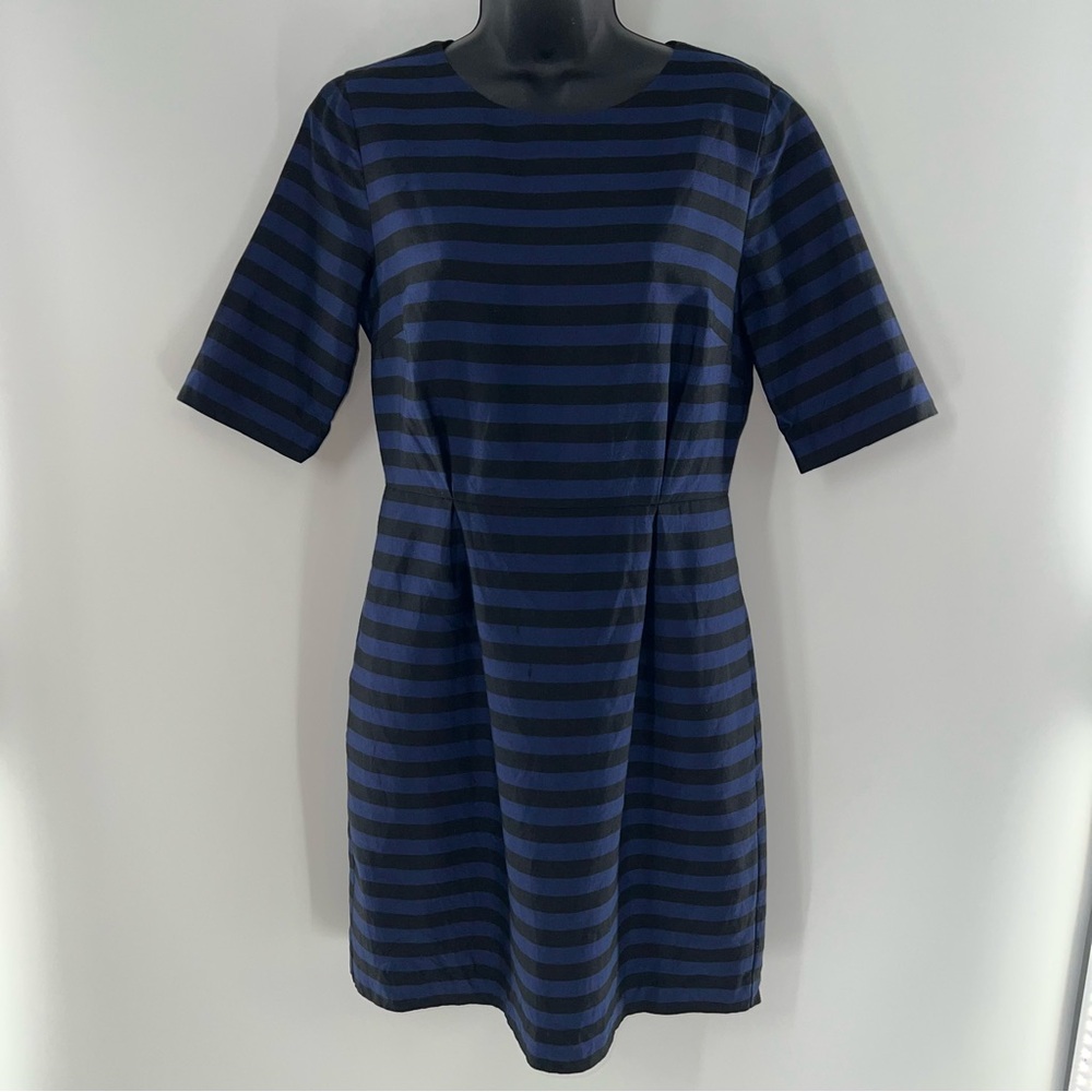 Lands' End Canvas Line Navy & Black Striped Mini Short Sleeve Sheath Dress-Sz 6